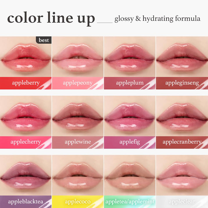Korean Lip Oil - Appleginseng | Lip Stain, Gift, Long-Lasting, Moisturizing, Plumping, Revitalizing for Dry Lips, Waterproof, No Peel Off, Korean Lip Tint 0.12 Fl Oz